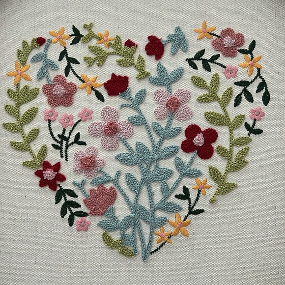 Floral Heart Embroidery Canvas Wall Art - Picture 1 of 16